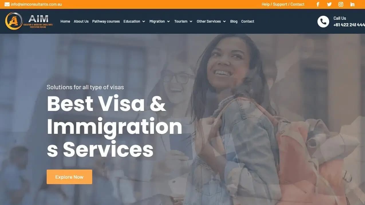 Screenshot of the Aim Education & Migration project