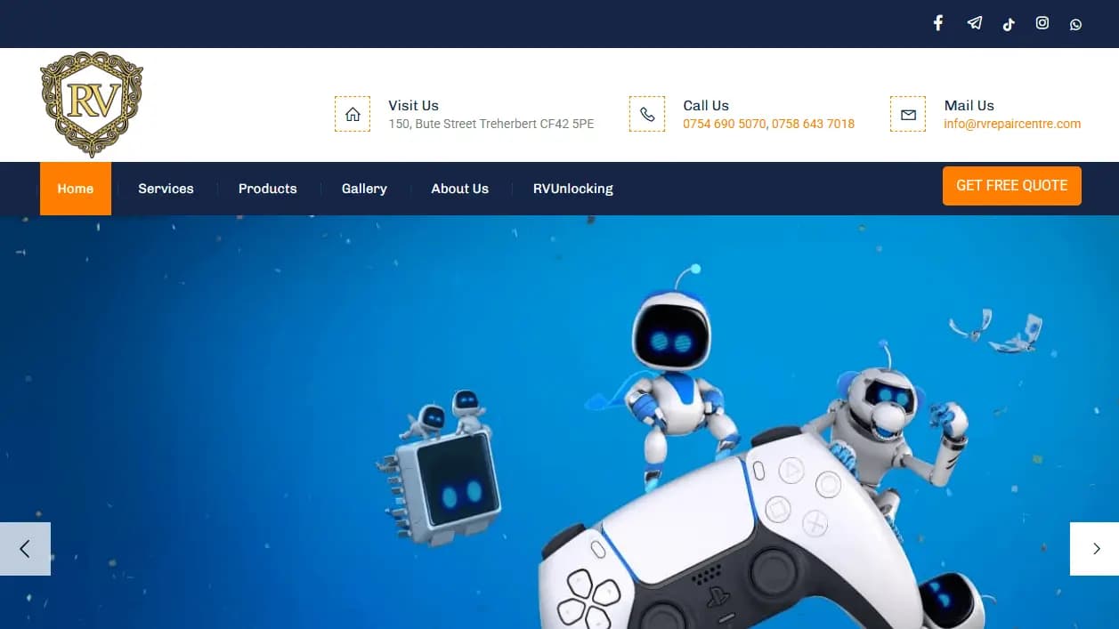 Screenshot of the RV Repair Centre project