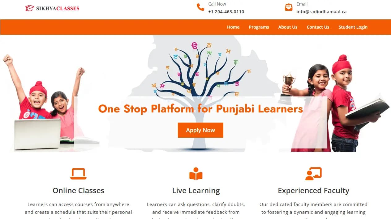 Screenshot of the Sikhya Classes project
